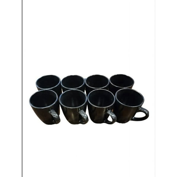 Appetit 12oz Matte Black Stoneware Coffee Mugs Set|8Piece Ergonomic Handle Ceramic Tea Cups, Dishwasher & Microwave Safe