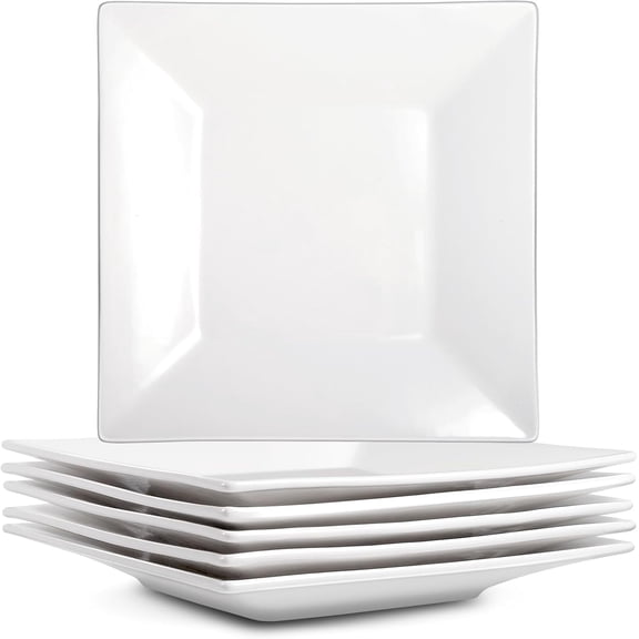 Appetizer Plates Set of 6,8 Inch Ceramic Square Dinner Plates,White Salad Plates,Square Serving Plate for Steak,Pasta,Dessert, Scratch Resistant, Microwave and Dishwasher Safe
