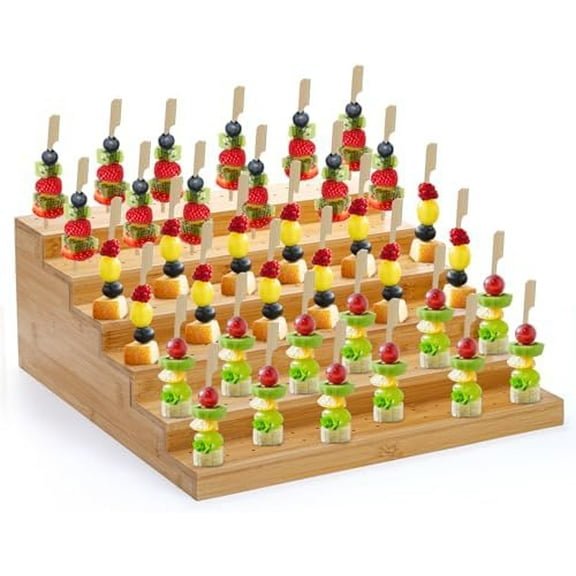 Appetizer Skewer Display with 180 Holes and 100 Skewers, 6 Tier Bamboo Food Display Stand for Fruit, Veggie, Meat, and Cheese$$Home Decor, Kitchen, & Other