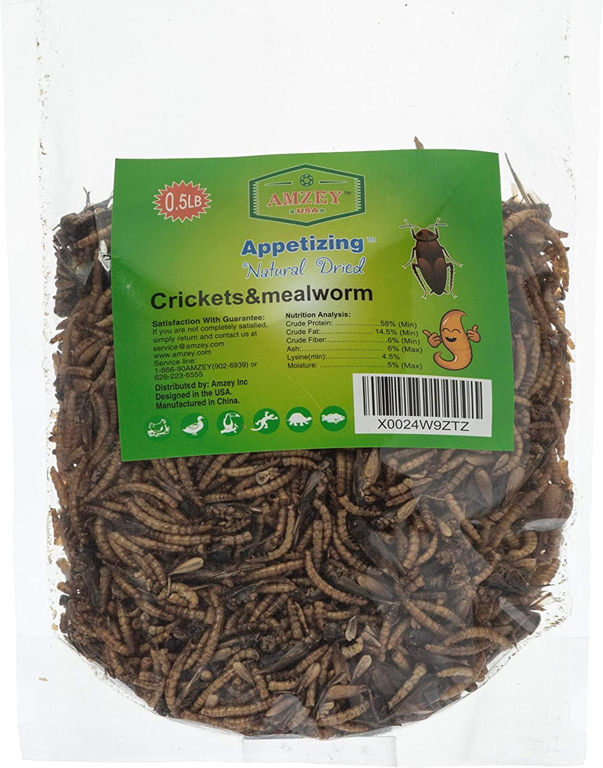 Appetizing Mealwroms with Dried Crickets 0.5 lb, 100% Non-GMO, Food for Breaded Dragons, Reptiles, Chicken, Fish, Ducks, Wild Birds, Turtles, Hamsters, Fish, and Hedgehogs