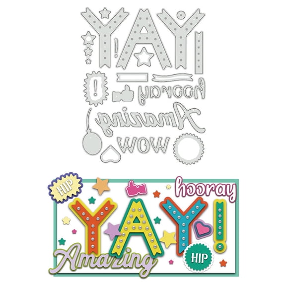 Applause Text Cutting Dies Stencils Yay Balloons Stars Die Cuts DIY Craft Embossing Template for Card Making Photo Decorative Paper Scrapbooking