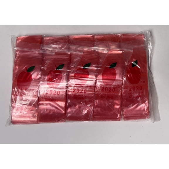 Apple 2020 Mini Zip Resealable Bags 2" x 2" Red Baggies 1000 Count