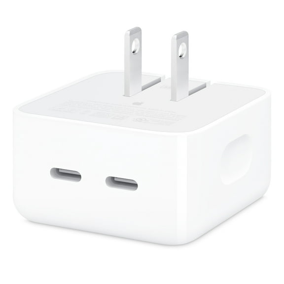Open Box Apple 35W Dual USB-C Port Compact Power Adapter Fast Charger for iPhone, iPad, Airpods, Apple Watch, and more