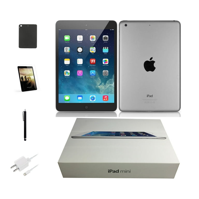 Apple 7.9-inch iPad Mini 2 Retina, Wi-Fi Only, 32GB, Bundle Comes With:  Bluetooth Headset, Tempered Glass, Case, Stylus Pen, Rapid Charger - Space  ...