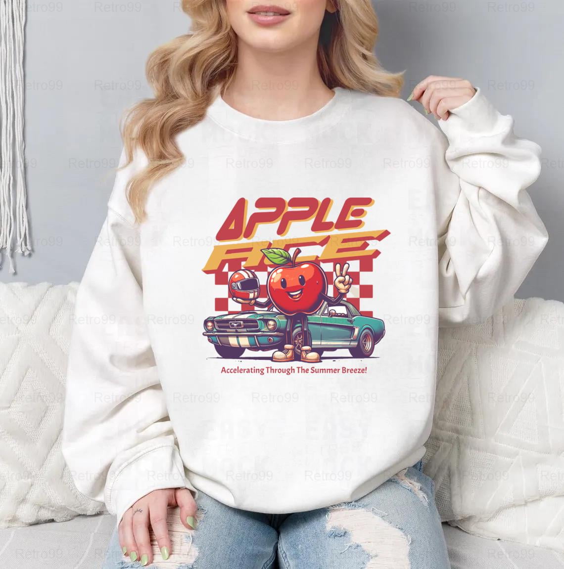APPLE PEAR LONG SLEEVE GRILS T-SHIRT BLACK FLEECE JOGGER SET - WHITE/BLACK