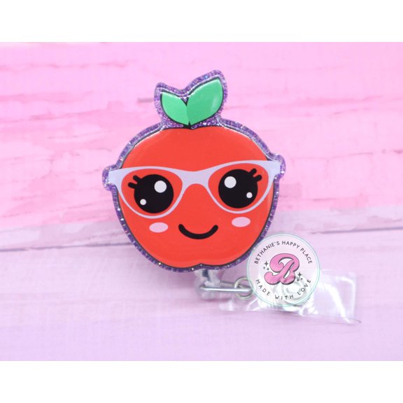 Apple Acrylic Retractable Badge Reel, ID Holder