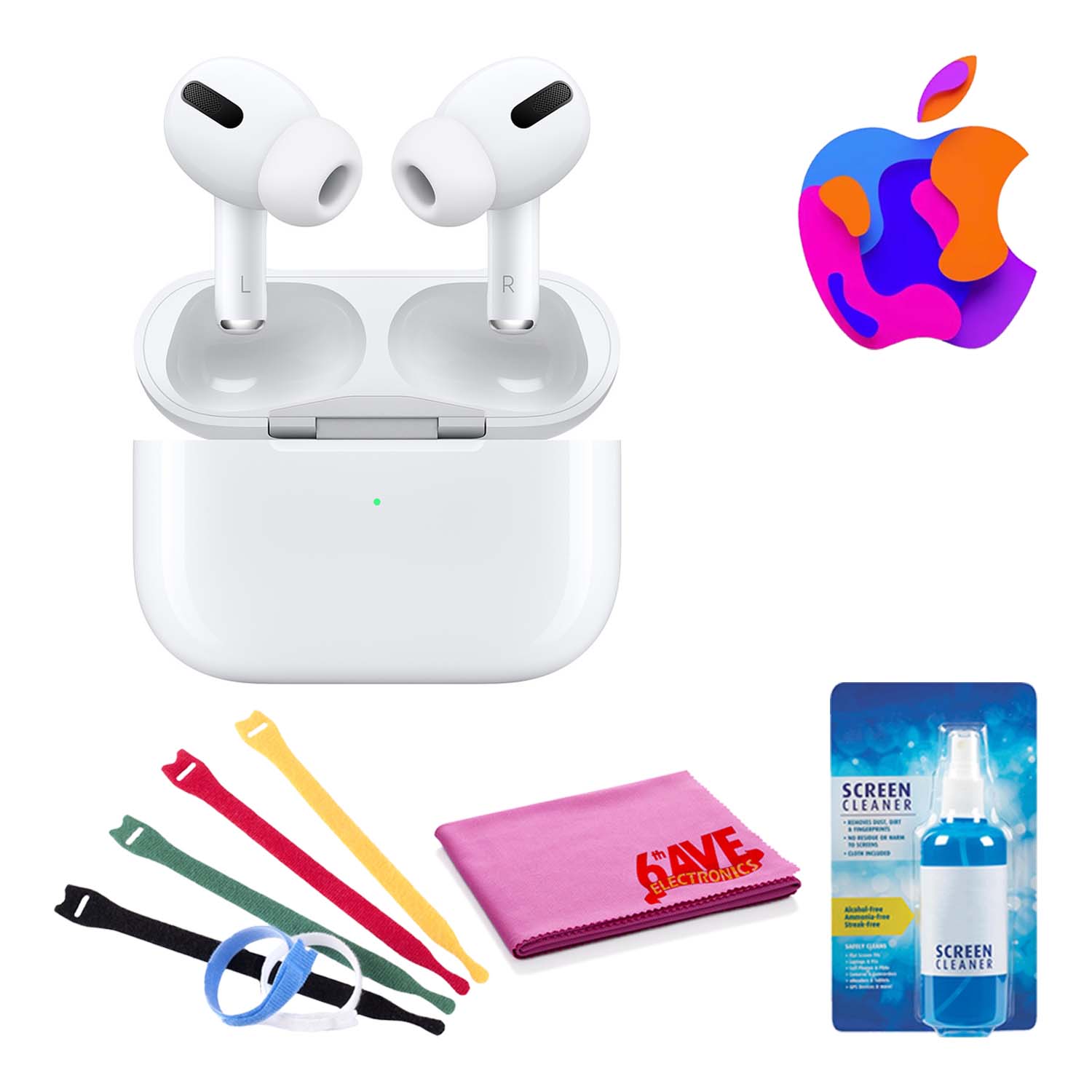 Apple AirPods Pro with Wireless Charging Case Bundle + Cable Ties + More (New-Open Box) - image 1 of 6