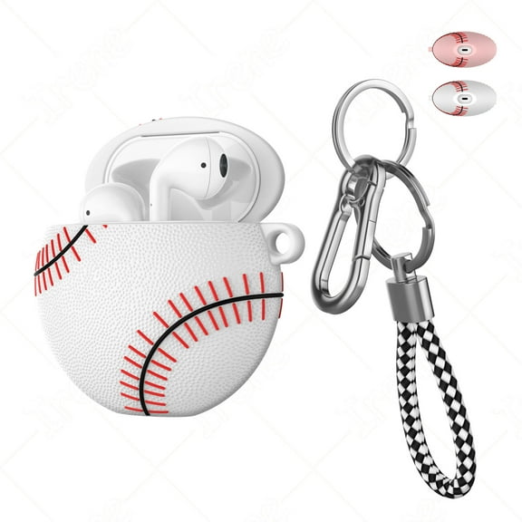 Apple AirPods Skin, Airpods Charging Case Skin for Airpods 1 & AirPods 2,Takfox Shockproof Anti-Scratch 360° Protective Portable PVC Cover for Airpods 2 / 1 [Baseball] Accessories w/ Keychain, White