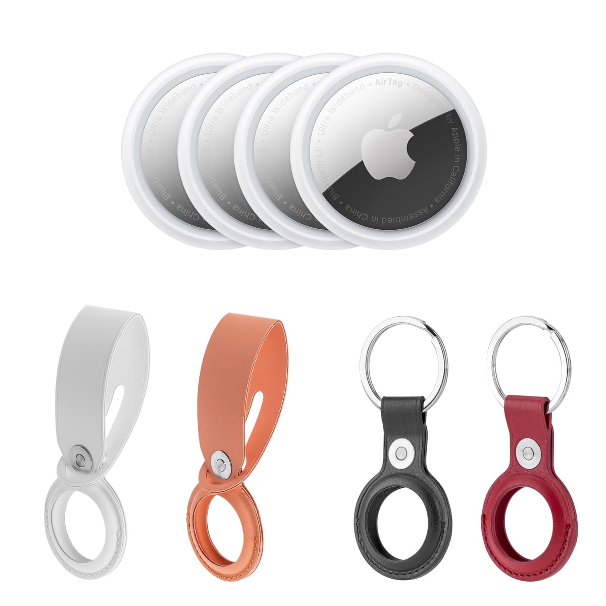 Apple AirTag, 4-Pack with Slinger Leather Case with Key Ring