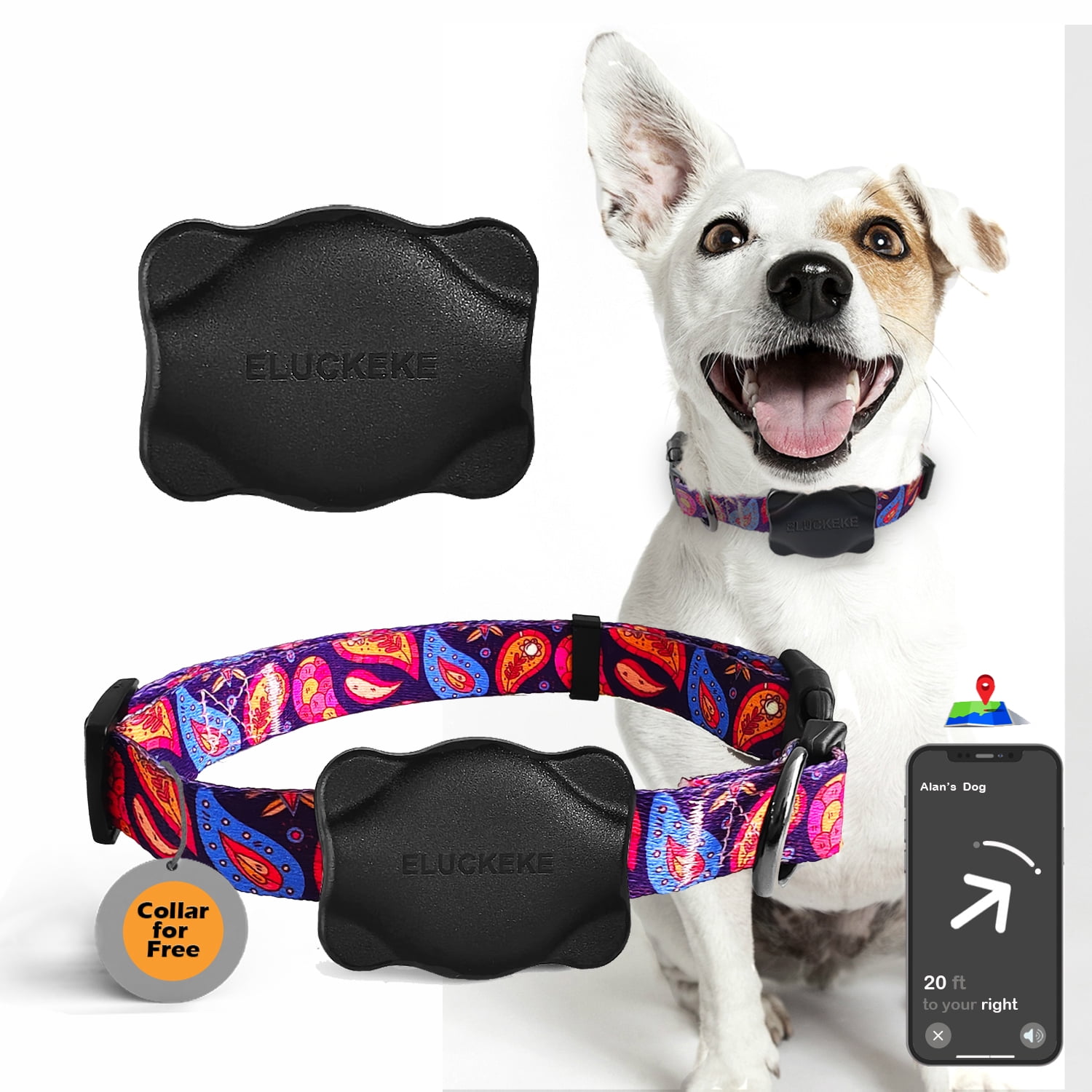 Apple AirTag Case with Dog Collar, Eluckeke Waterproof Black Collar