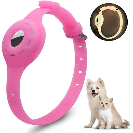 Apple AirTag Collar Anti-Lost Adjustable Silicone Luminous Protective Cover Dog and Cat Collar Accessories Suitable for Medium and Small Dogs and Cats?Rose Red(Luminous Light Powder)?