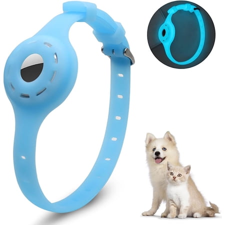 Apple AirTag Dog Collar Anti-Lost Adjustable Silicone Luminous Airtag Protective Cover Dog and Cat Collar Accessories Suitable for Medium and Small Dogs and Cats?Blue(Luminous Blue)?