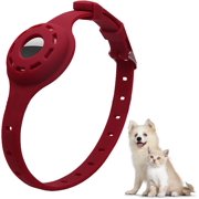 Apple AirTag Dog Collar Anti-Lost Adjustable Silicone Luminous Airtag Protective Cover Dog and Cat Collar Accessories Suitable for Medium and Small Dogs and Cats(Claret)