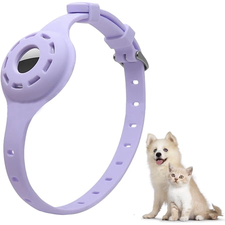 Apple AirTag Dog Collar Anti-Lost Adjustable Silicone Luminous Airtag Protective Cover Dog and Cat Collar Accessories Suitable for Medium and Small Dogs and Cats(Purple)