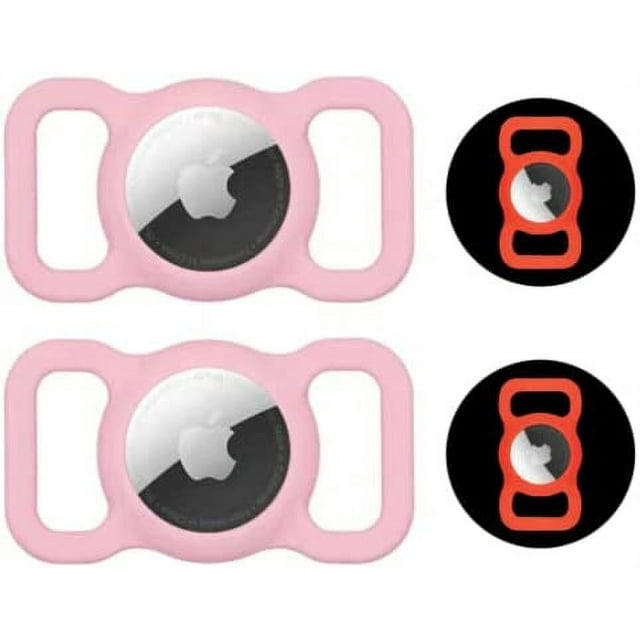Apple AirTag Dog Collar Holder (2 Pack) Apple Air Tag Holder for Dogs & Cats, Premium Silicone Protective Case for Pets GPS Tracker (Glow in The Dark Pink)