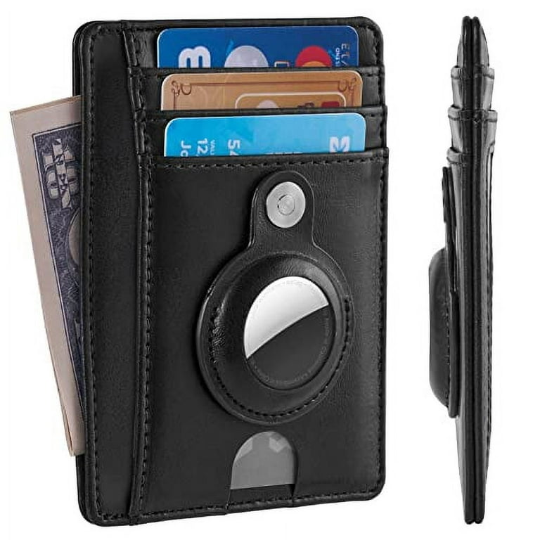 slim wallet and AirTag wallet| Leather Credit Card Holder RFID Blocking |  Wallet with Built-in Case Holder for Apple AirTag