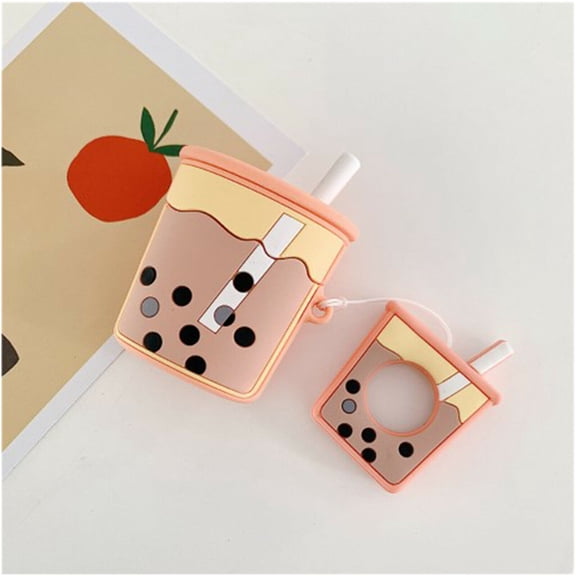 for Apple Airpod 1&2 Case Cover 3D Cartoon Hooks Ring Grip Case Silicone Bluetooth Headset & Earphone Protection, Cute & Stylish Design for Kids, Teens, Girls & Boys (Orange Boba)