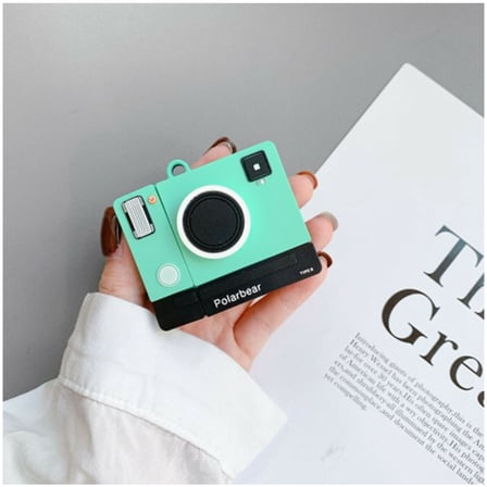 for Apple Airpod 1&2 Case Cover 3D Cartoon Hooks Ring Grip Case Silicone Bluetooth Headset & Earphone Protection, Cute & Stylish Design for Kids, Teens, Girls & Boys (Teal Camera)