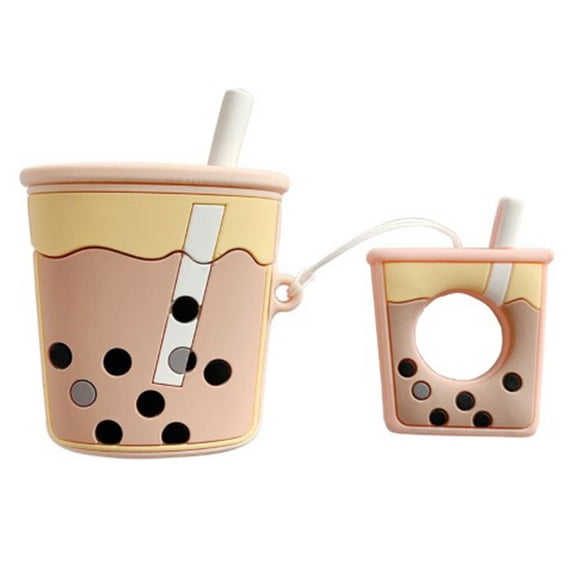 for Apple Airpod 1&2 Case Cover 3D Cartoon Hooks Ring Grip Case Silicone Bluetooth Headset & Earphone Protection, Cute & Stylish Design for Kids, Teens, Girls & Boys (Yellow Boba)