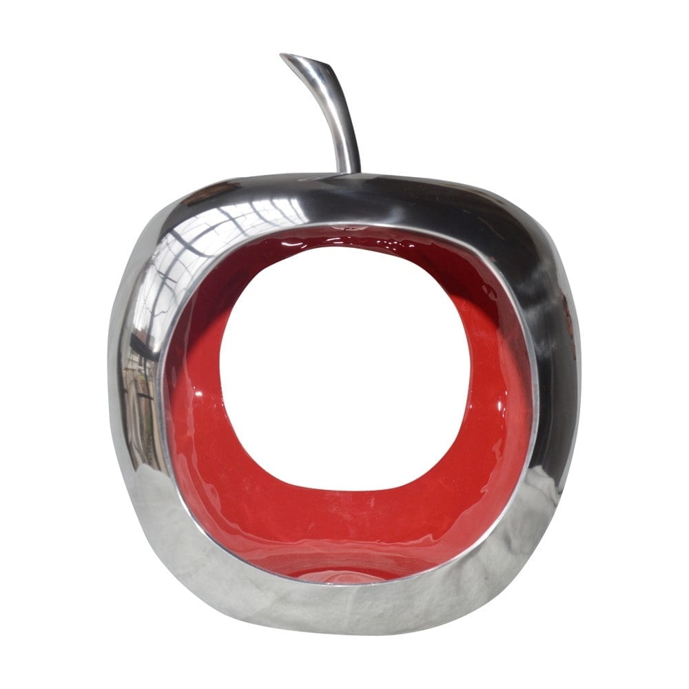 Red and Silver Aluminum Apple Decorative Bowl