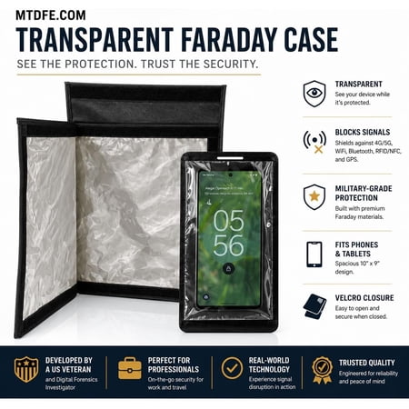 Apple & Android Transparent Faraday RFID Blocking Faraday Cellphone Case 9" x 10"