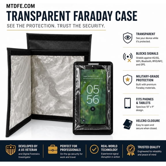 Apple & Android Transparent Faraday RFID Blocking Faraday Cellphone Case 9" x 10"