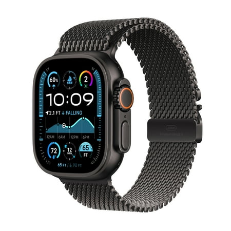 Apple Watch Ultra 2 (GPS+Cellular) 49mm Titanium Case with Black Titanium Milanese Loop - Medium - Black - (2024)