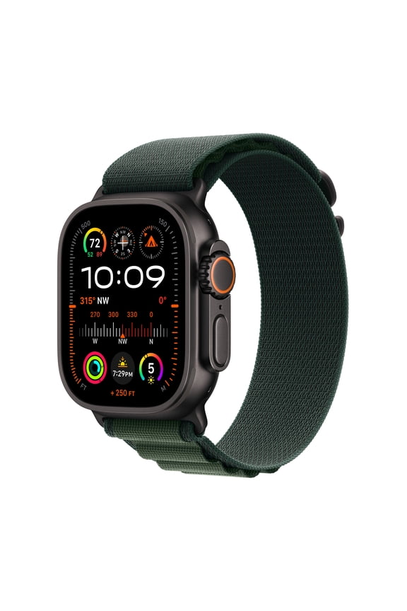 Apple Watch Ultra 2 GPS + Cellular 49mm Black Titanium Case with Dark Green Alpine Loop - Medium