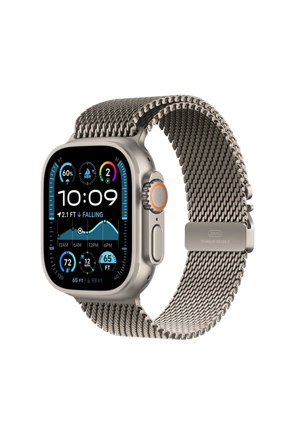 Restored Apple Apple Watch Ultra 2 GPS + Cellular 49mm Natural Titanium Case with Natural Titanium Milanese Loop - M