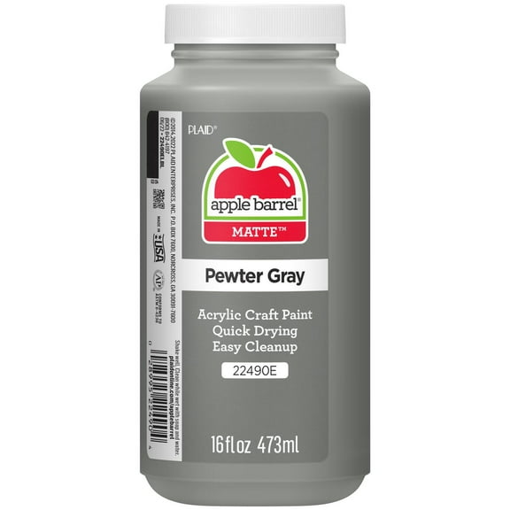 Apple Barrel Acrylic Craft Paint, Matte Finish, Pewter Grey, 16 fl oz