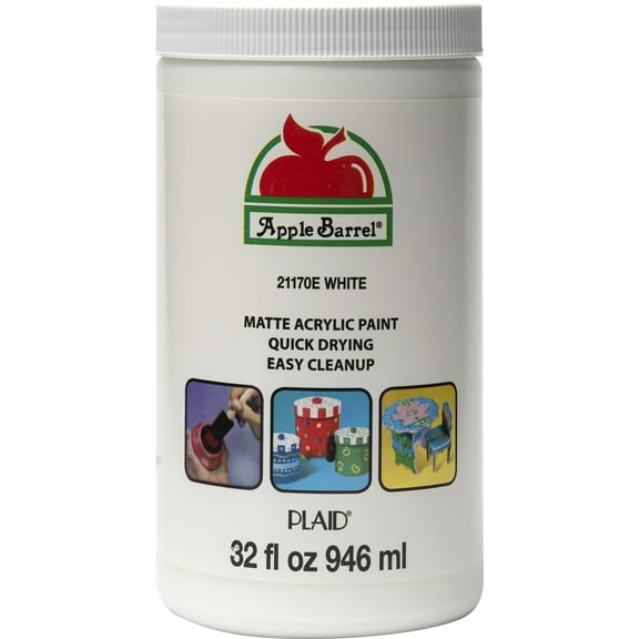 Apple Barrel 21170E Acrylic Craft Paint, Matte Finish, White, 32 fl oz
