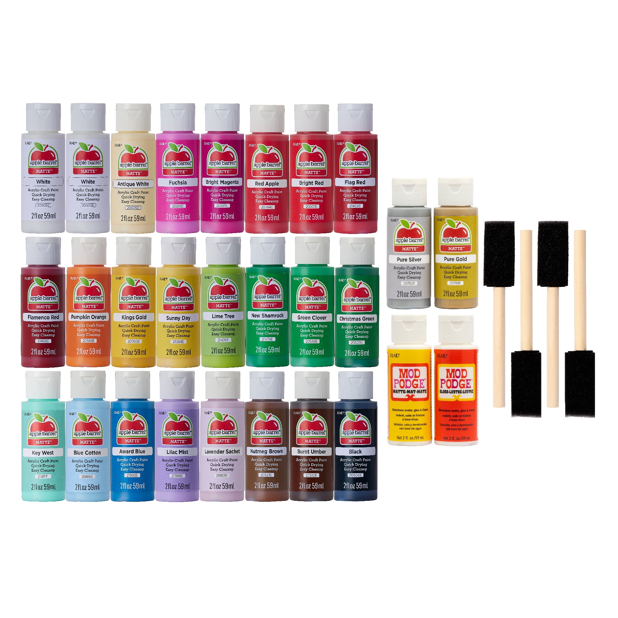 Apple Barrel Art Lessons Paint and Brush Set, 34 PC Kit Including 23 2 fl oz App