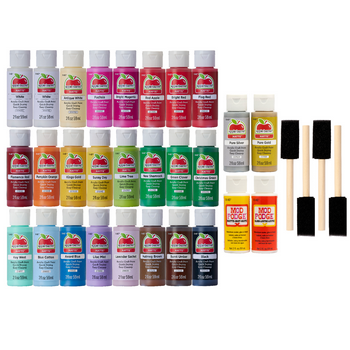 Apple Barrel Holiday Acrylic Craft Paint Set, 32 Piece Set Including 4 Foam Paint Brushes, 2 Mod Podge Sealers, and 26 Apple Barrel Paints