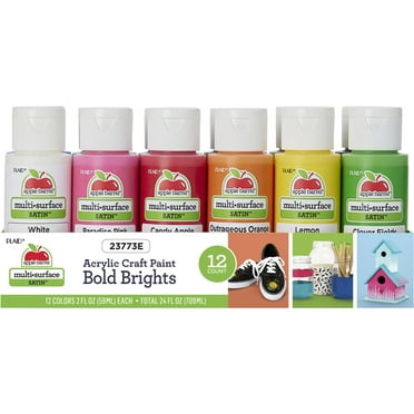 Apple Barrel Multi-Surface Acrylic Craft Paint Set, Bold Brights, 12 Pieces