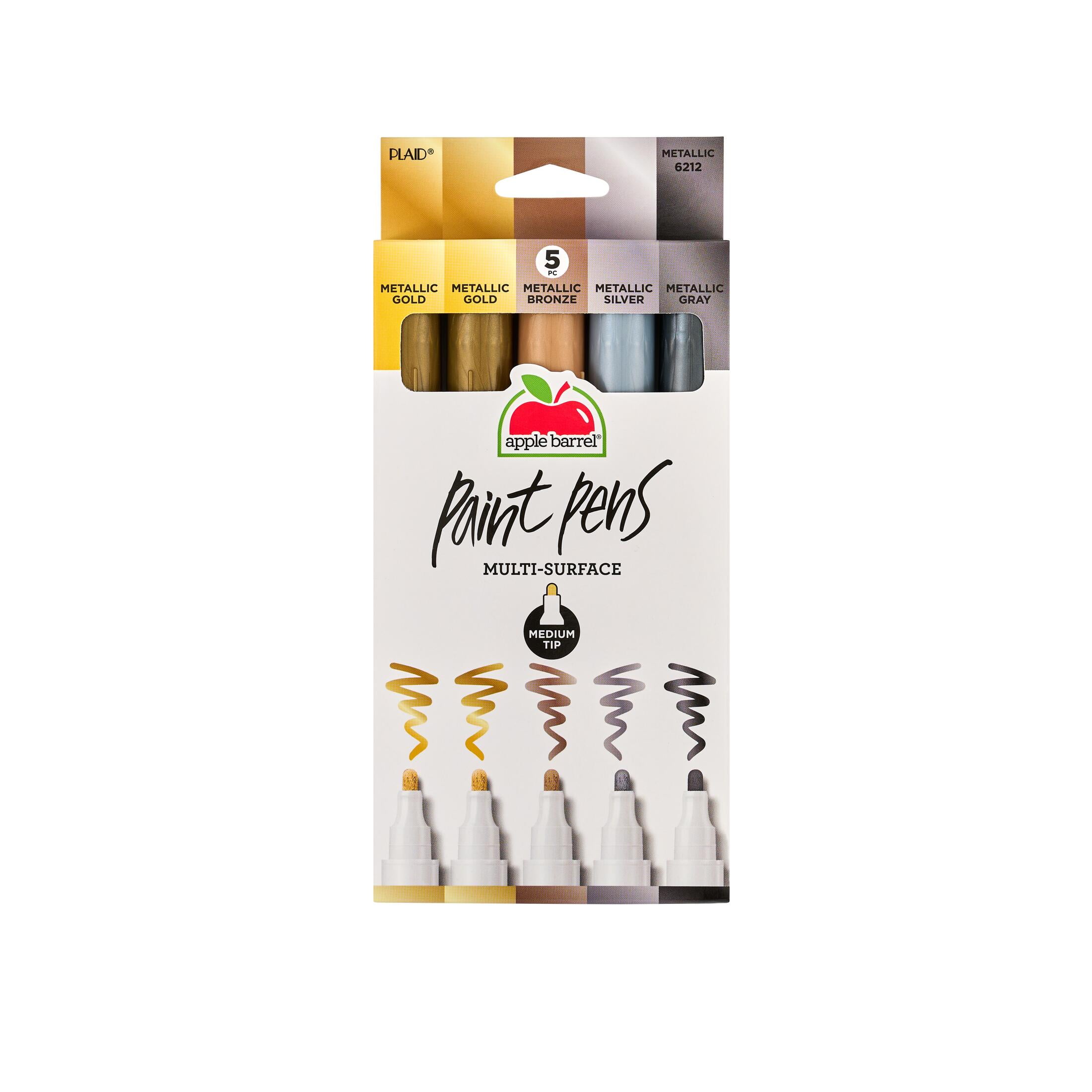 Apple Barrel Multi-Surface Medium Tip Paint Pens Set, Metallic, 5 Piece