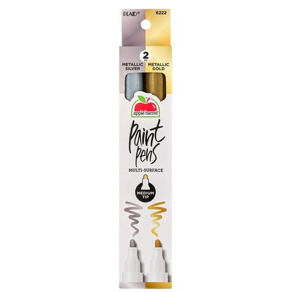 Apple Barrel Multi-Surface Medium Tip Paint Pens Set, Metallic Silver & Metallic Gold, 2 Piece