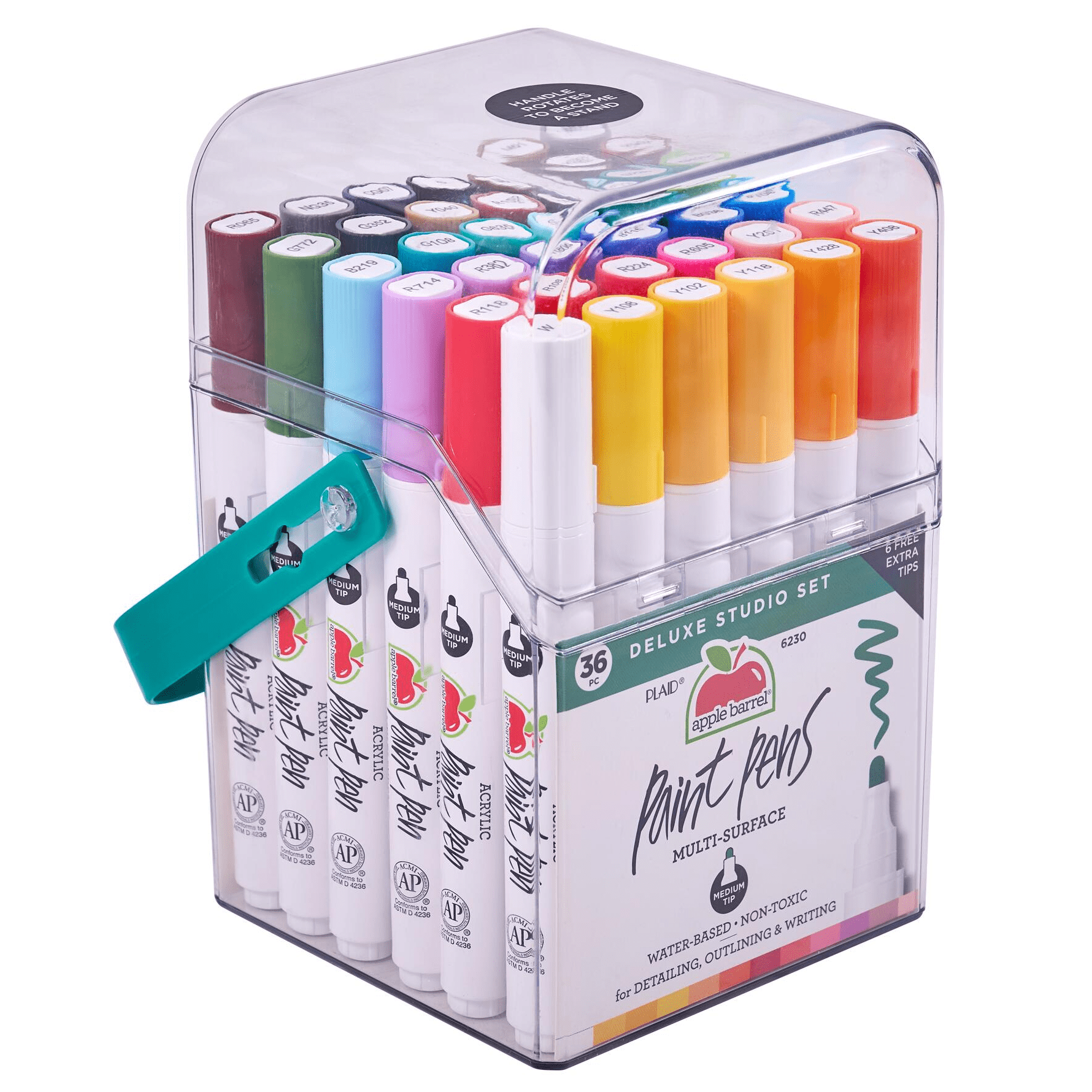 Apple Barrel Multi-Surface Paint Pens Deluxe Studio Set, Medium Tip, 36 Piece