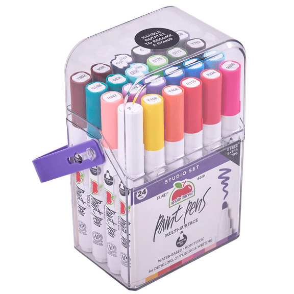 Apple Barrel Multi-Surface Paint Pens Studio Set, Medium Tip, 24 Piece