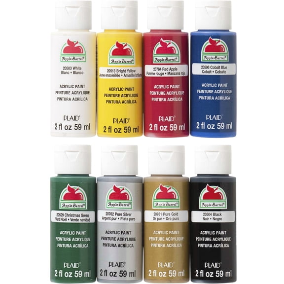 Apple Barrel Non-Toxic Multi-Purpose Acrylic Paint Set, 2 oz Bottle, Assorted Color, Set of 8