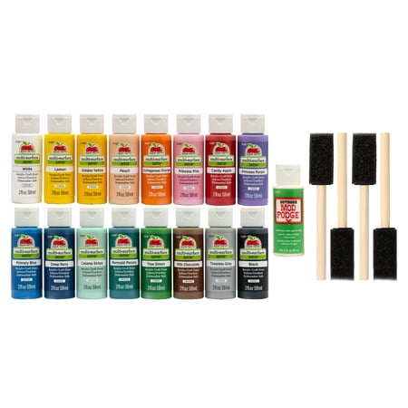 Apple Barrel Outdoor Acrylic Craft Paint Set, 21 Piece Set Including 4 Foam Paint Brushes, 1 Mod Podge Outdoor Sealer, and 16 Apple Barrel Multi-Surface Paints