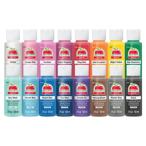 Apple Barrel Acrylic Craft Paint Set, Matte Finish, Assorted Colors, Set of 16, 2 fl oz