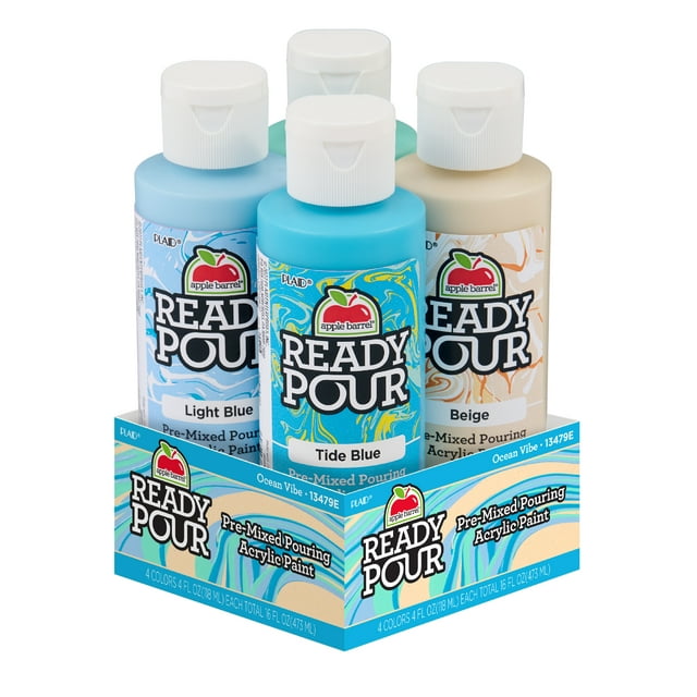 Apple Barrel PreMixed Pouring Acrylic Craft Paint Set, 4 Pieces, Ocean