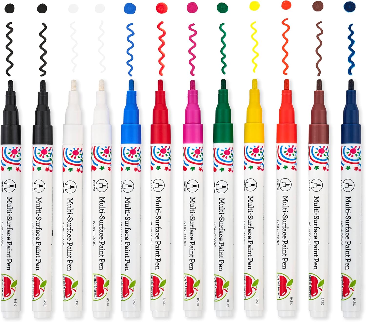 Apple Barrel, Set of 12 MultiSurface Fine Tip Paint Pens, Perfect for