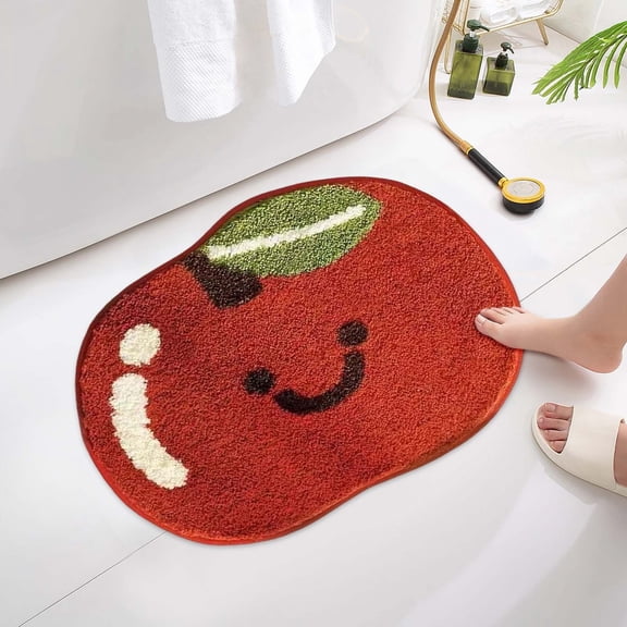 Apple Bath Mat Cute Bathroom Rugs for Living Room and Bedroom, Luxury Funky Bathroom Mats Non Slip Fruit Shaped Absorbent Bathtub Cool Washable Rug Plush Shower Rugs