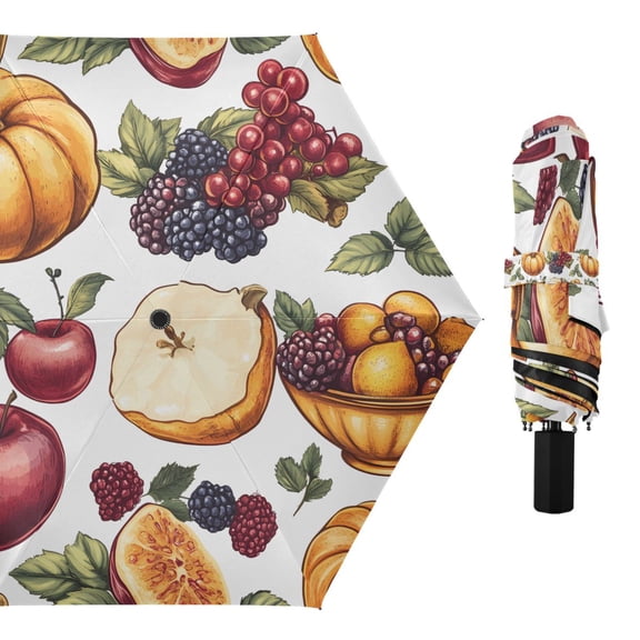 Apple Berry Pumpkin Compact Sun Umbrella Windproof Travel Umbrellas for Rain Strong Portable UV Protection