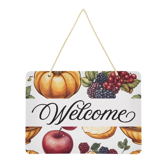Apple Berry Pumpkin Welcome Sign Front Door PVC 14x10 inch Hanger Hello Sign Farmhouse Wall Porch Home Outside Decor