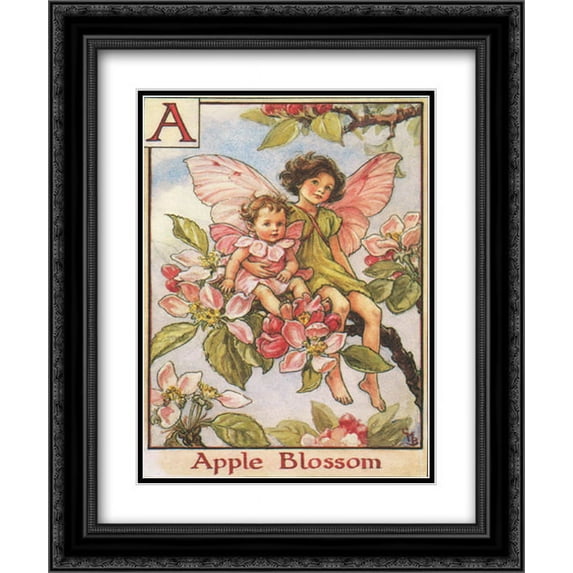 Apple Blossom Fairy 2x Matted 15x18 Black Ornate Framed Art Print by Cicely Mary Barker