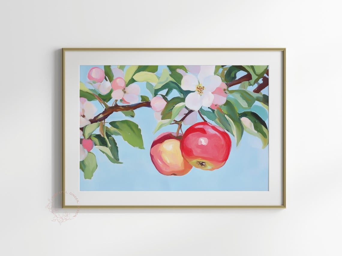 Apple Blossom Tree Print, Autumn Orchard Kitchen Wall Art Home Decor ...