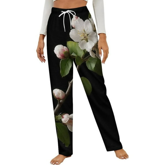 Apple Blossoms Dark Background Beauty Winter Female Pants Flannel High Waist Women Pants Lady Warm Straight Leg Plush Trousers
