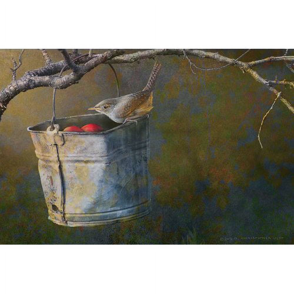 "Apple Bucket Wren" Painting Print on Wrapped Canvas